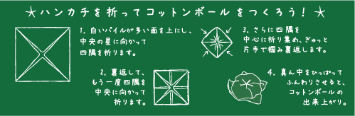 タオルハンカチを折りたたむとコットンボールになります