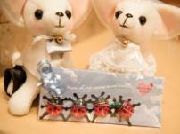 結婚されるお二人のご要望に合わせたプチギフト 空をイメージしたパッケージに変更したてんとう虫チョコ