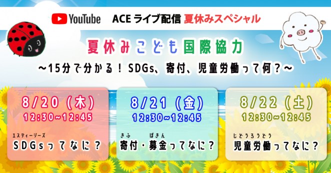 【全3回YouTubeライブ】夏休みこども国際協力~15分で分かる!SDGs、寄付、児童労働って何?